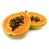 En elegant Papaya, Päronformad köttig frukt med naturligt utseende och känsla. Detaljerad utformning med realistiskt bladverk. 